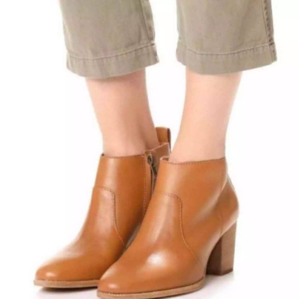 Madewell Women's The Brenner Ankle Boots Brown Leather Block Heel Size 8.5
